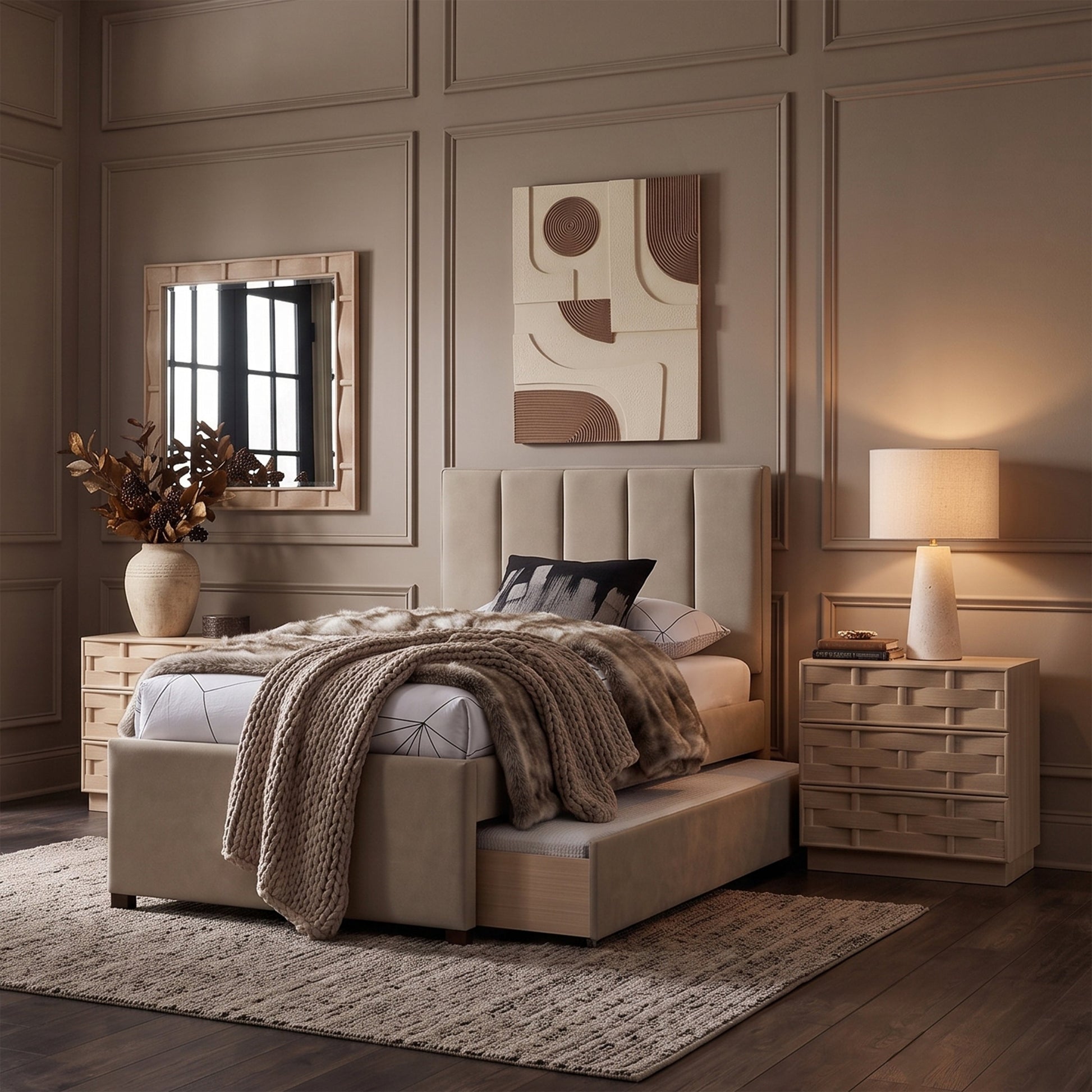 Hudsen Trundle Bed - Beige 1