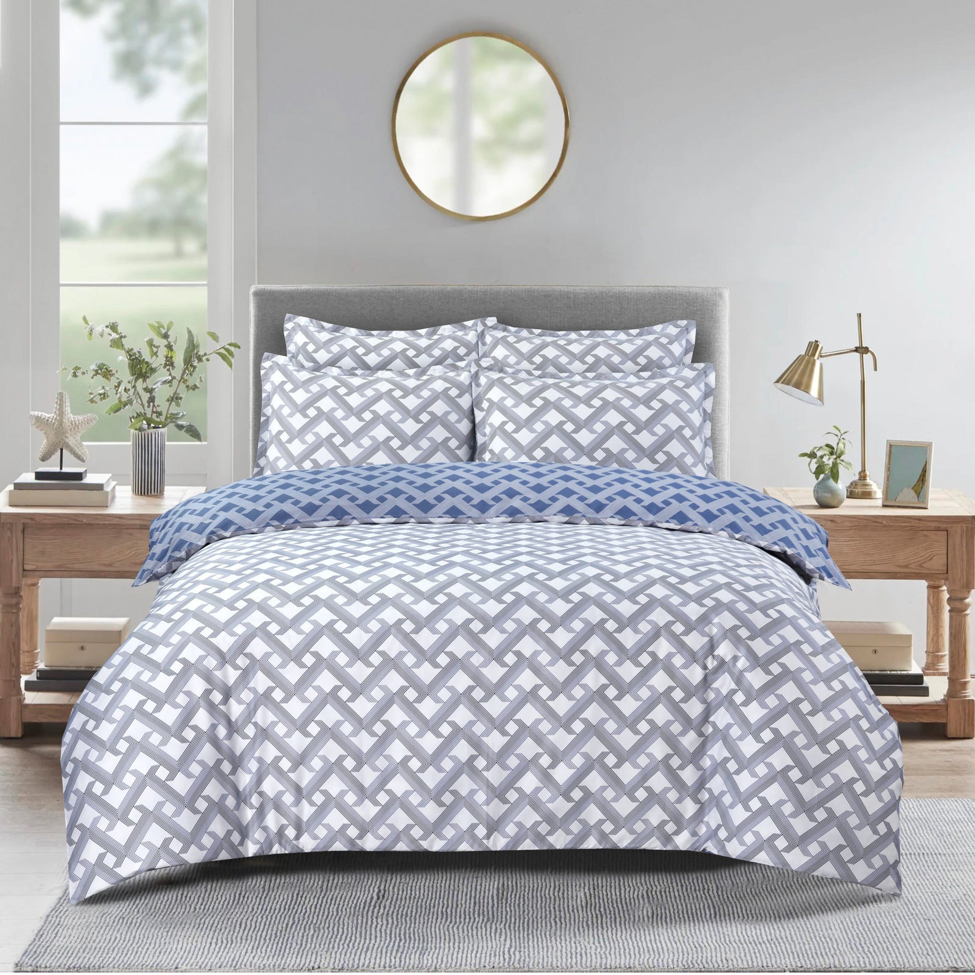 Diamond Braid Bed Linen Set - Blue / Gray - Twin