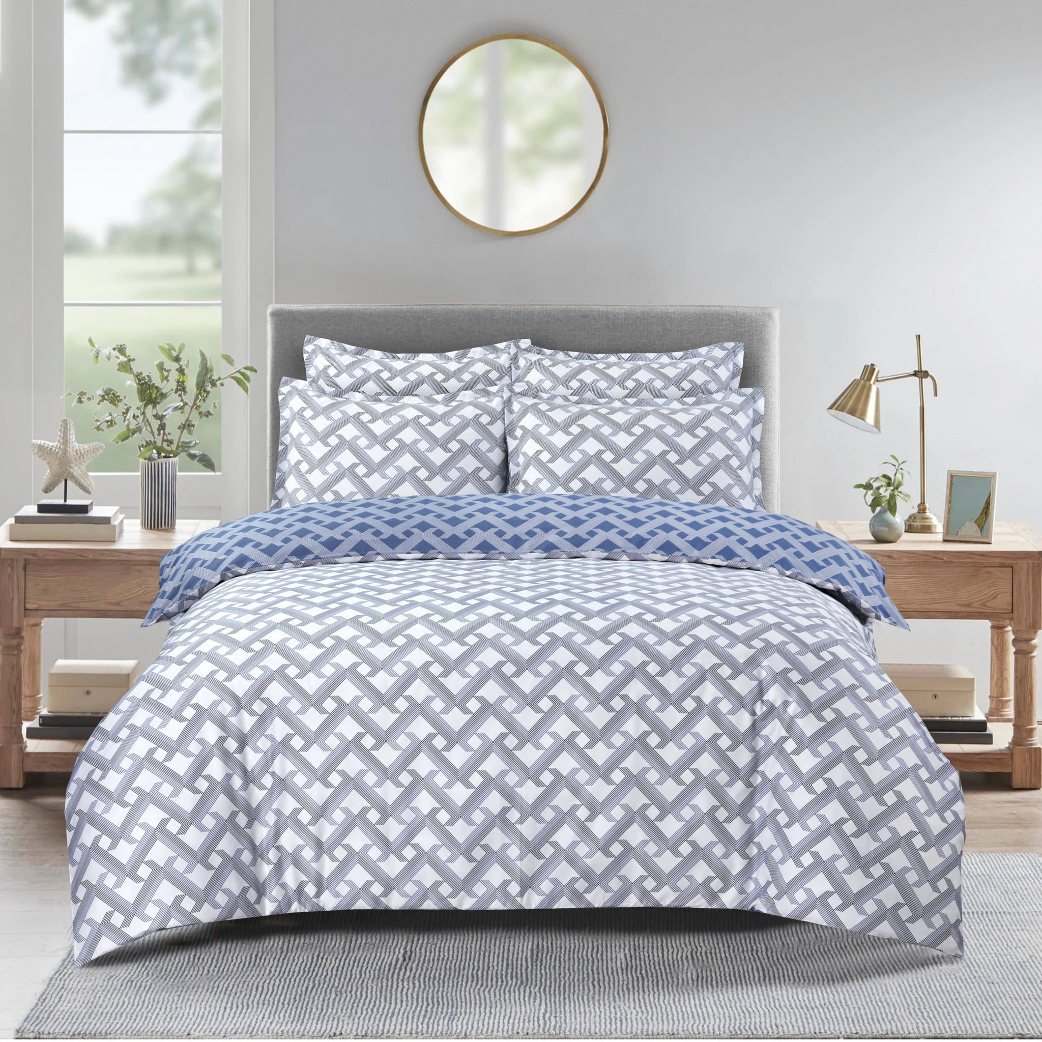 Diamond Braid Bed Linen Set - Blue / Gray - Twin