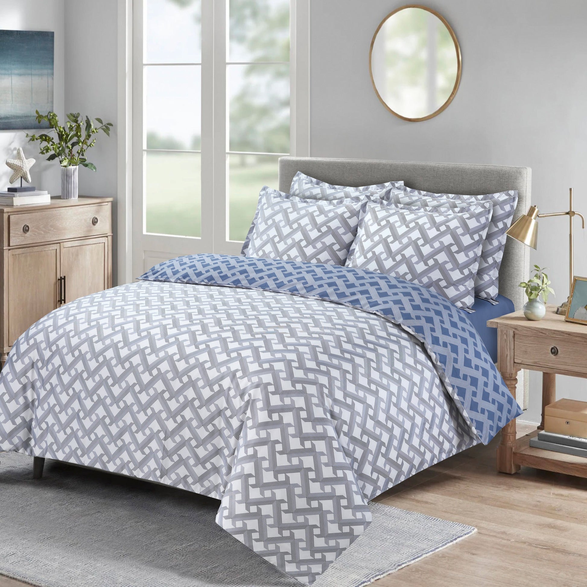 Diamond Braid Bed Linen Set - Blue / Gray - 44" Twin