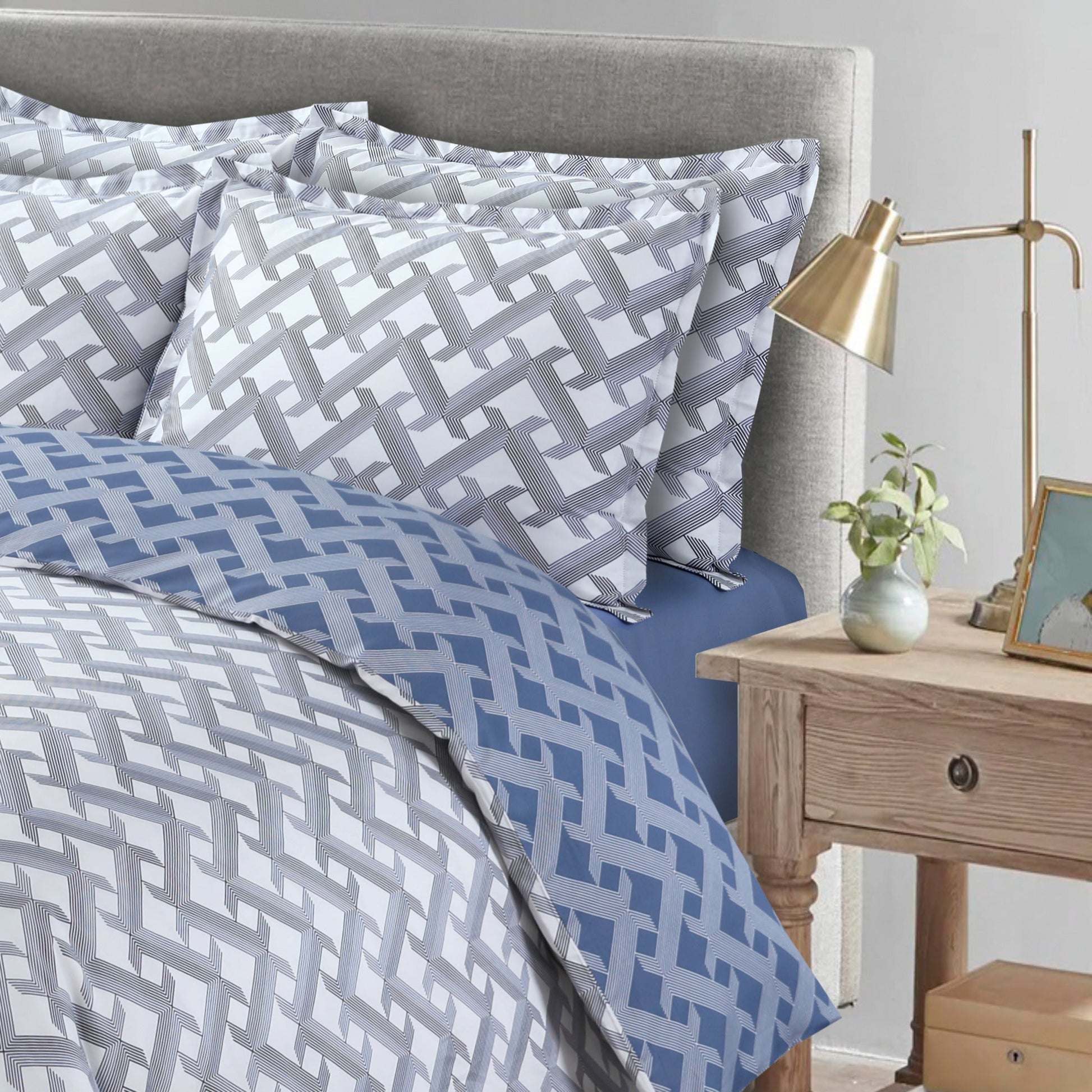 Diamond Braid Bed Linen Set - Blue / Gray - 48" Twin