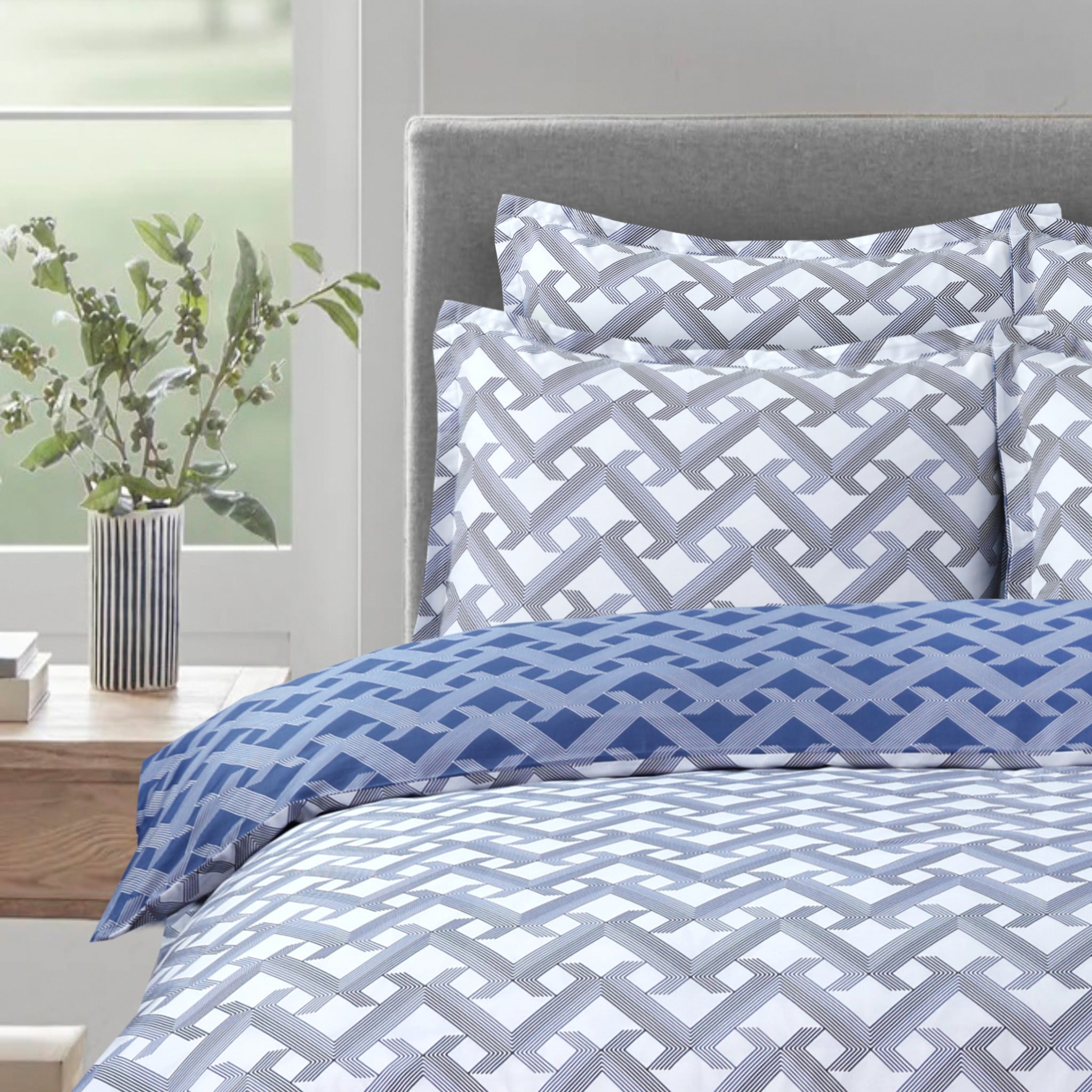 Diamond Braid Bed Linen Set - Blue / Gray - Queen