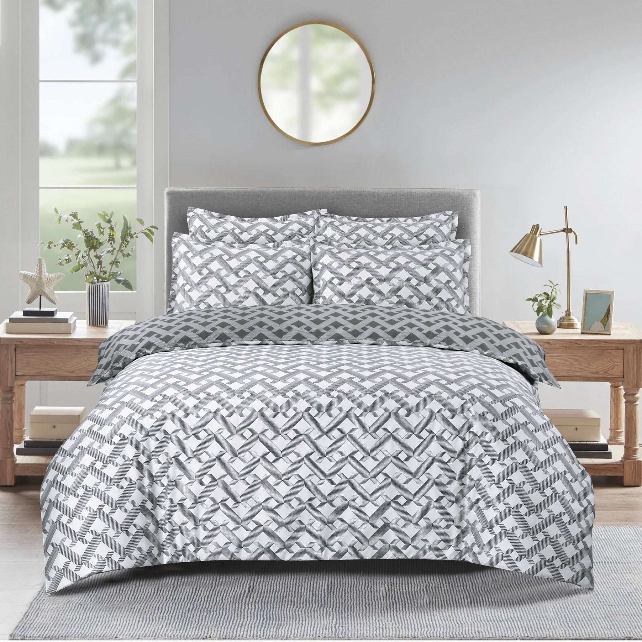 Diamond Braid Bed Linen Set - Gray / Dark Gray - Twin