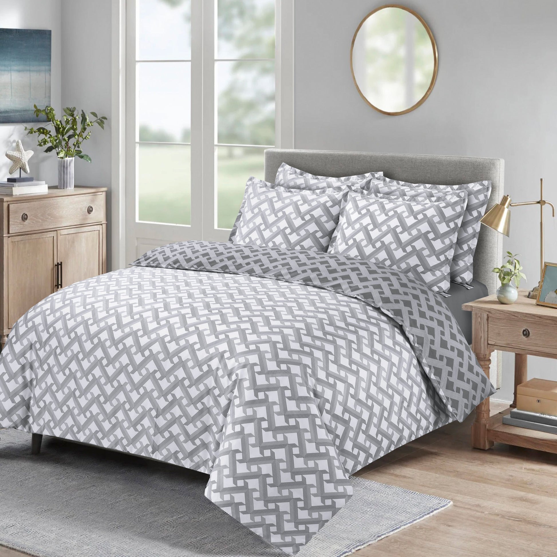 Diamond Braid Bed Linen Set - Gray / Dark Gray - 44" Twin
