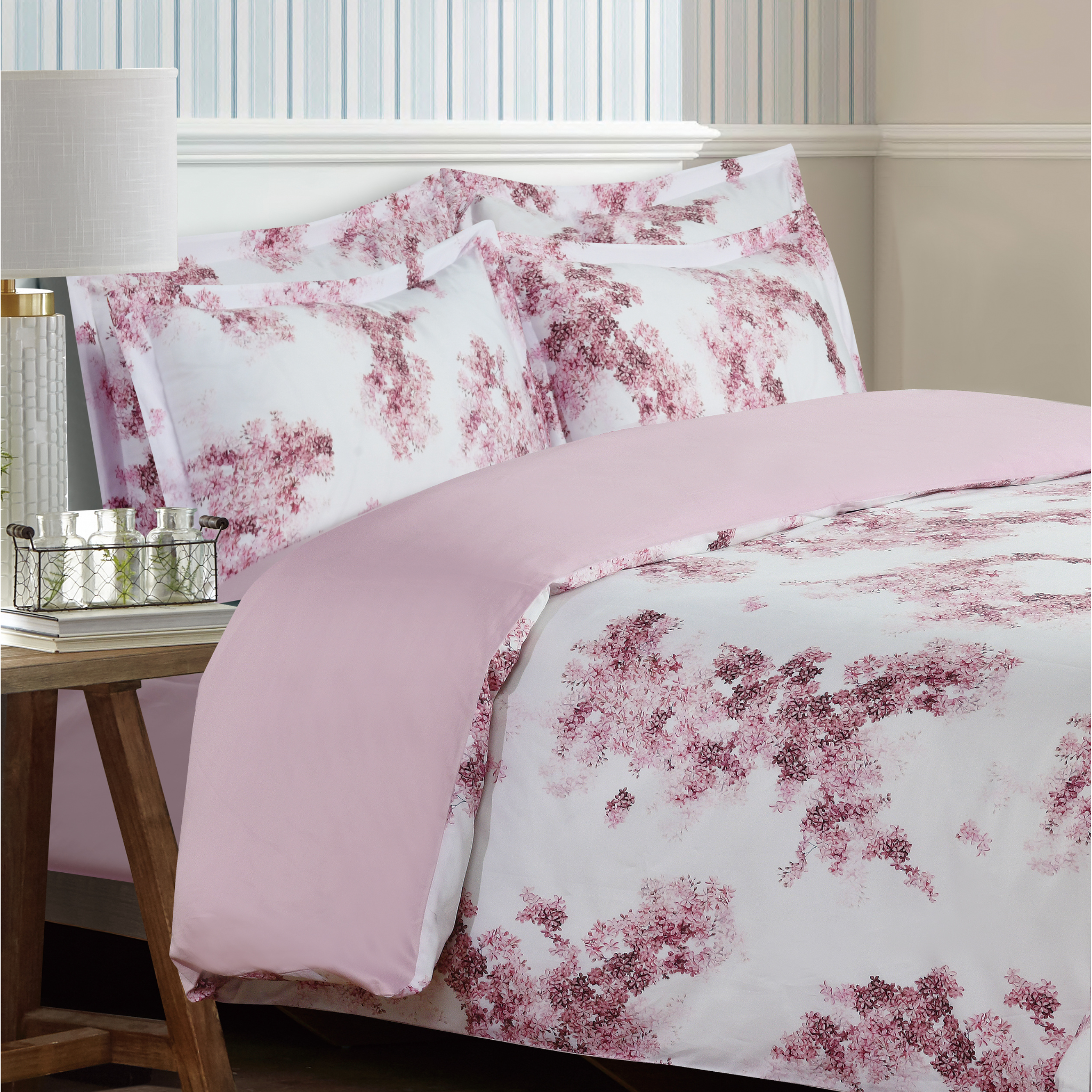 LILAC CASCADE Antique Rose Bed Linen Set - 48" Twin