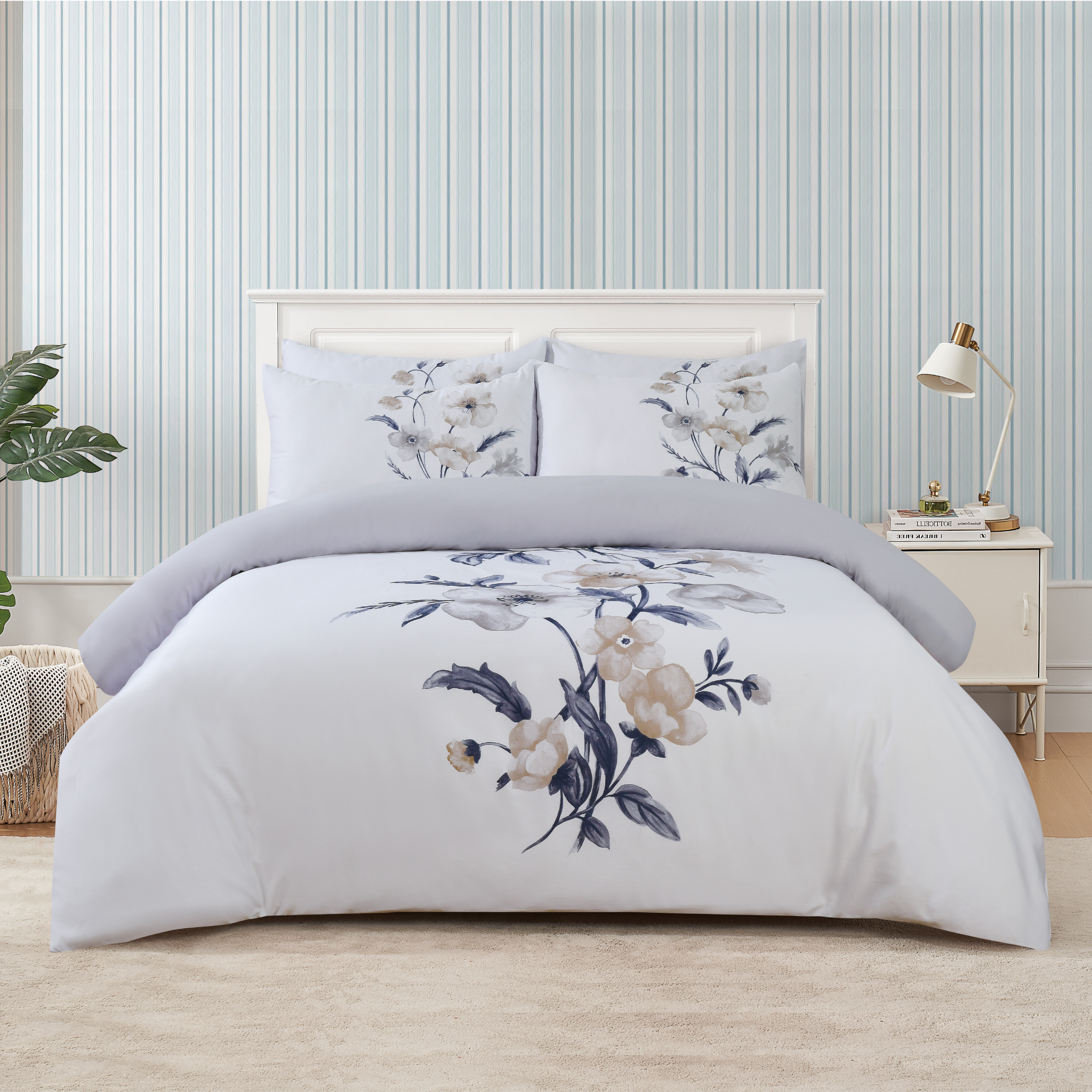 Kingswell Bloom - Blue Bed Linen Set - Blue - Twin